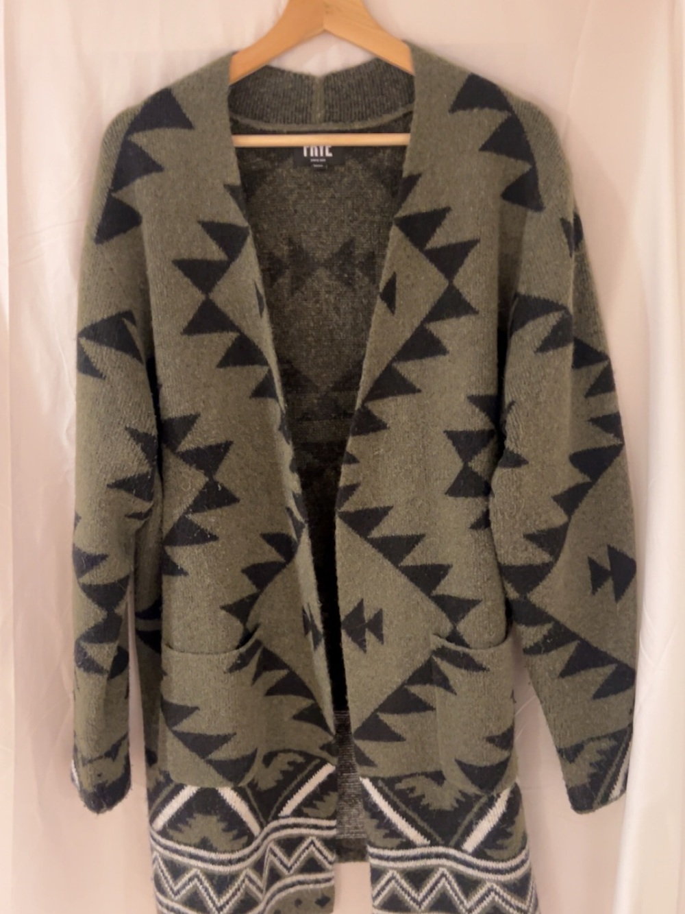 Frye Olive & Black Aztec Open-Front Cardigan